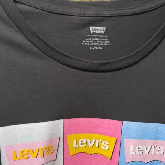 levi’s jeans gray t shirt rainbow pastels multicolor logo denim graphic tee ck - Picture 6 of 7